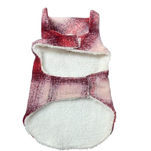 Friends Forever Dog Sz Medium Hood Jacket Coat Sweater Plaid Pup Fleece Red - Picture 3 of 11